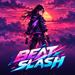 Icono de Beat Slash: una figura con katana frente a un atardecer neón