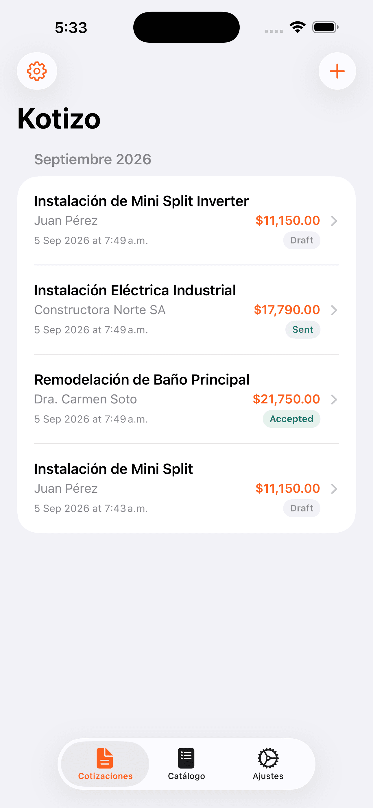 Control mensual, folios y estados (Borrador / Enviada / Aprobada)